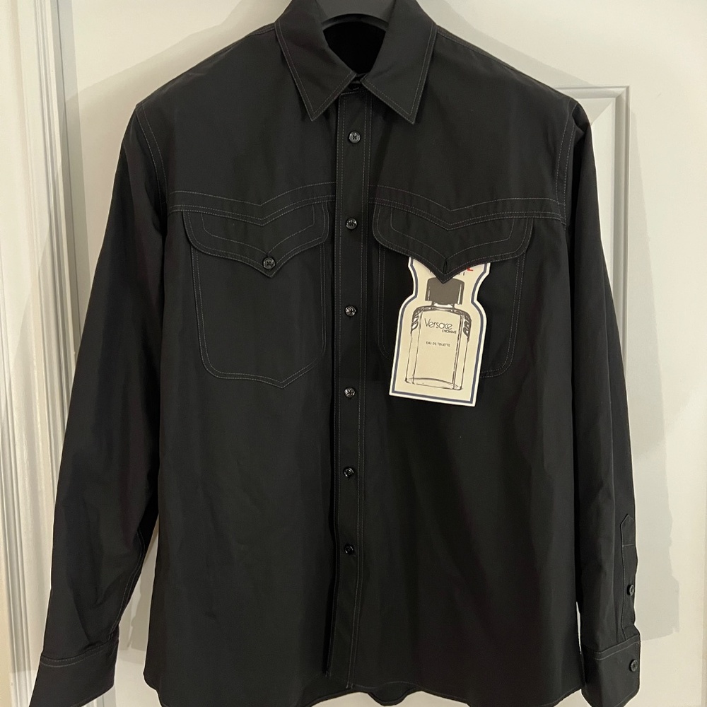 $1200 AUTHENTIC new VERSACE Runway Shirt sz 40 Western Cotton Black button up